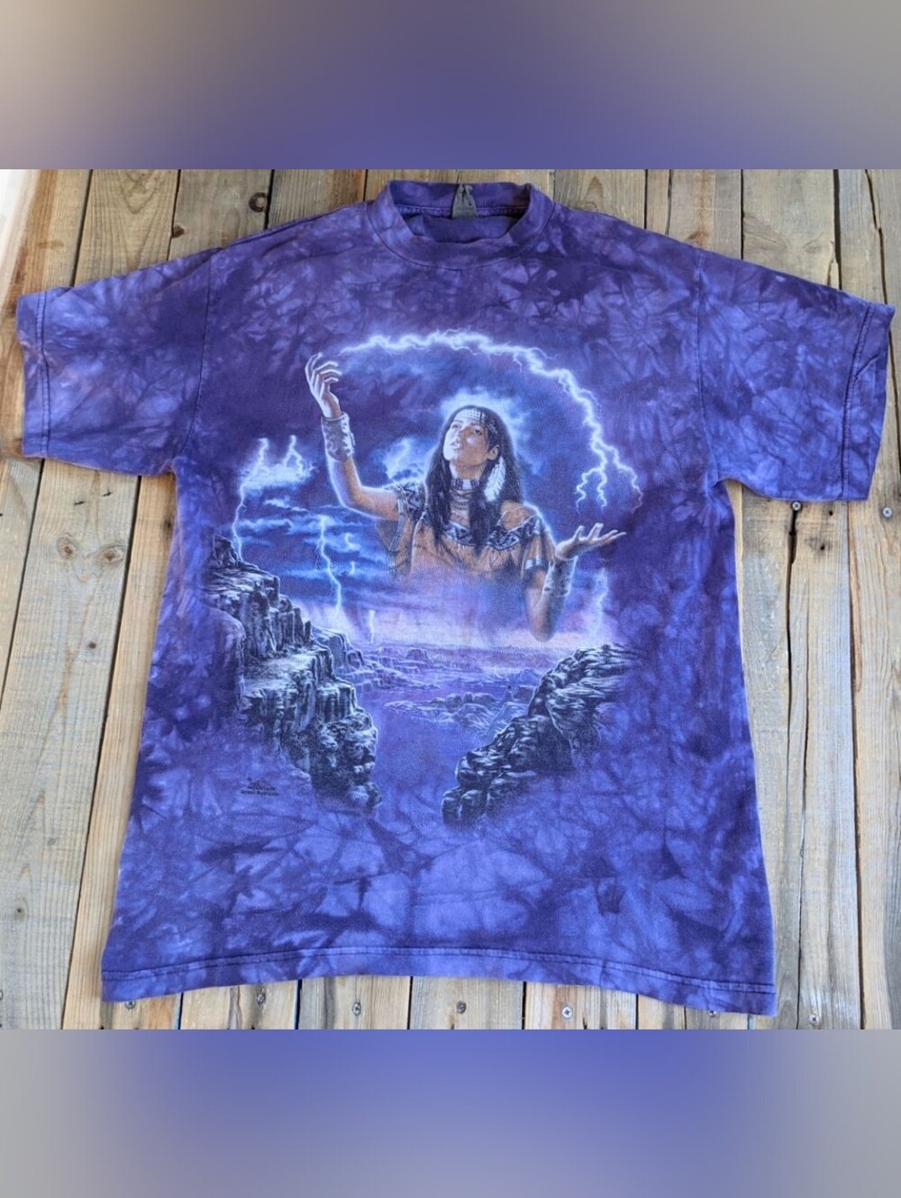 vintage '90s the mountain Native American acid wash t-shirt   made in USA